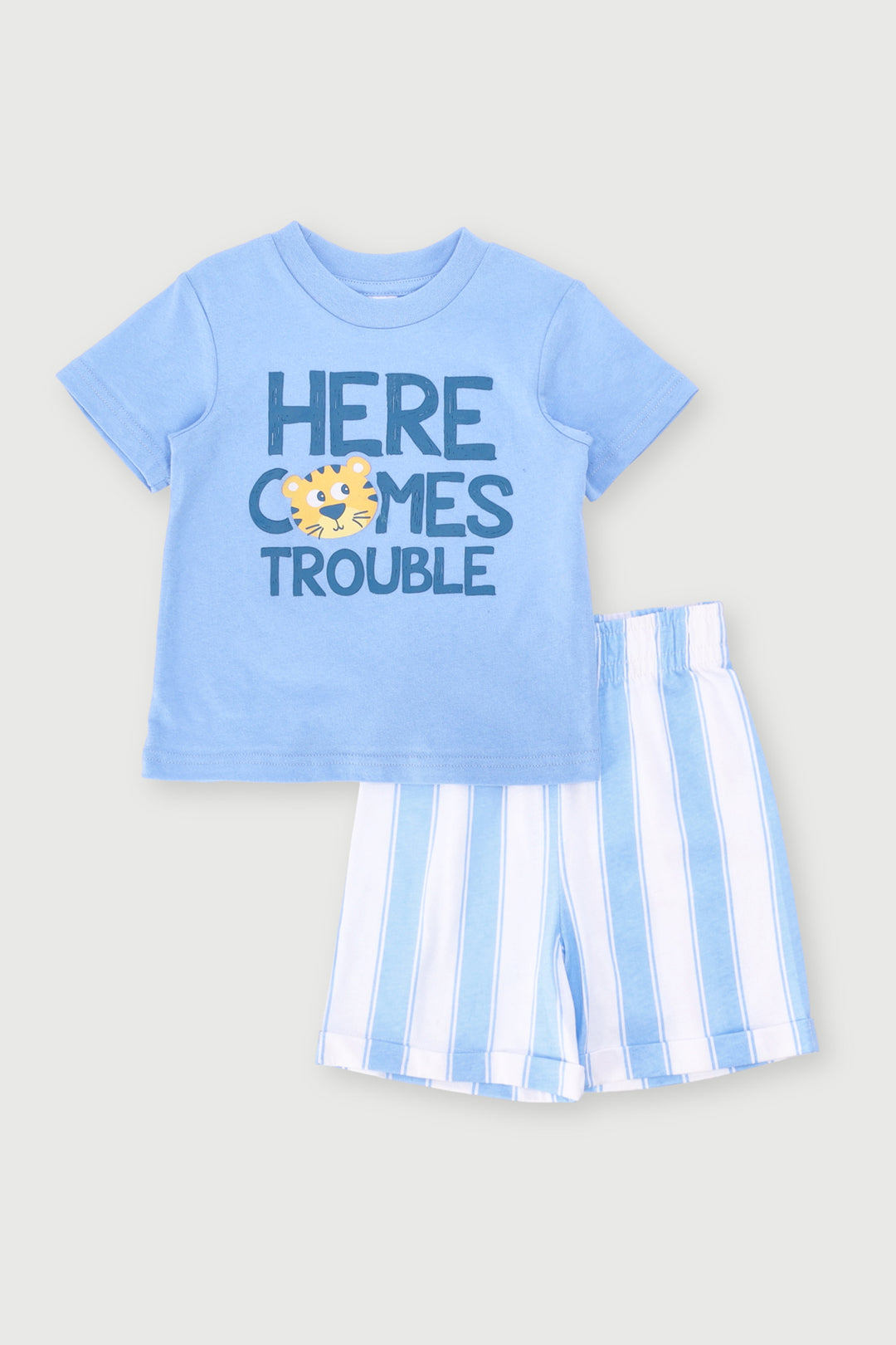Baby Boys Here Comes Trouble Knit Set - Light Blue