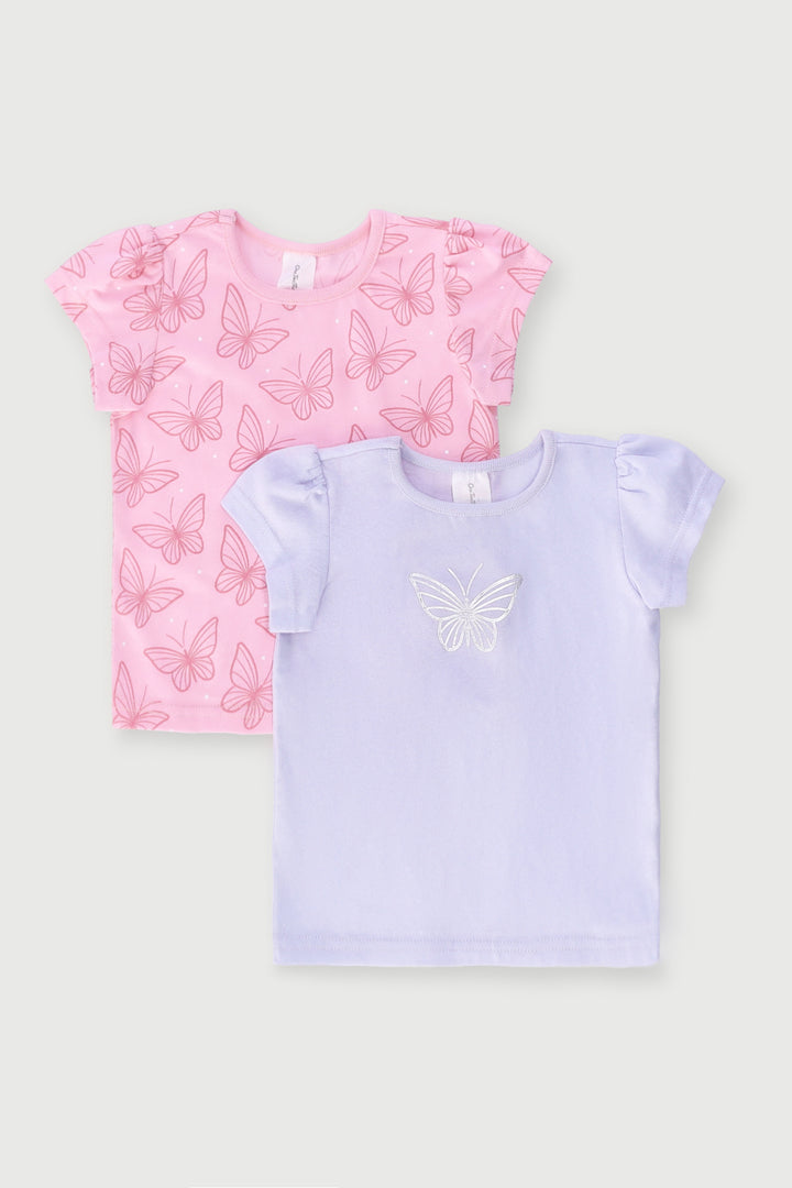 Baby Girls 2 Pack Butterflies Print Tee - Pastel Blue/Pink