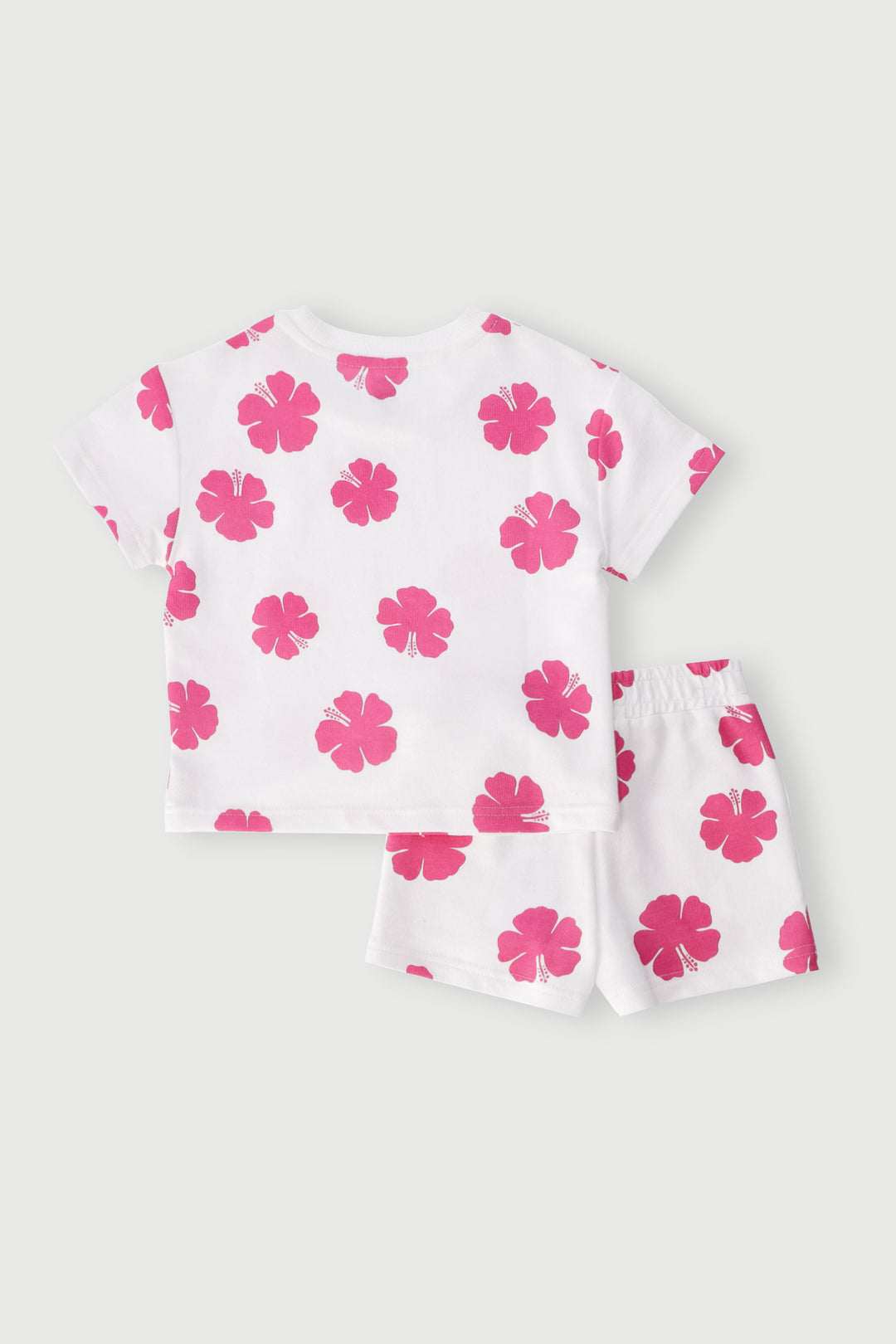 Pre-Girls Short Sleeve Hibiscus Fleece Set - Cream