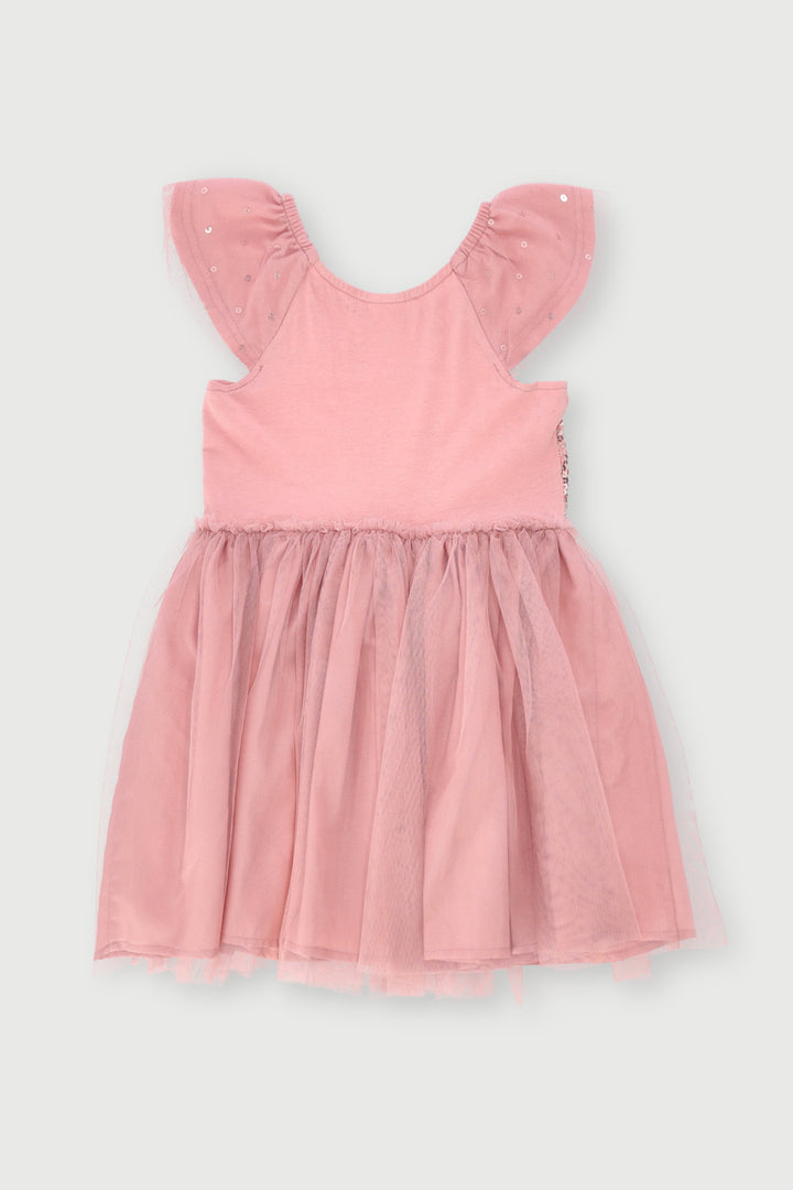 Pre-Girls Sequins Mesh Party Dress - Blush