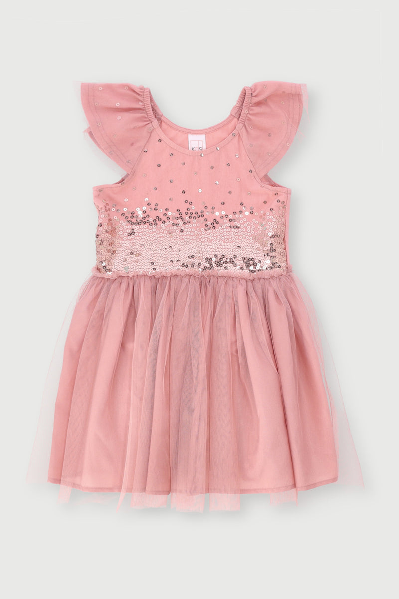 Pre-Girls Sequins Mesh Party Dress - Blush