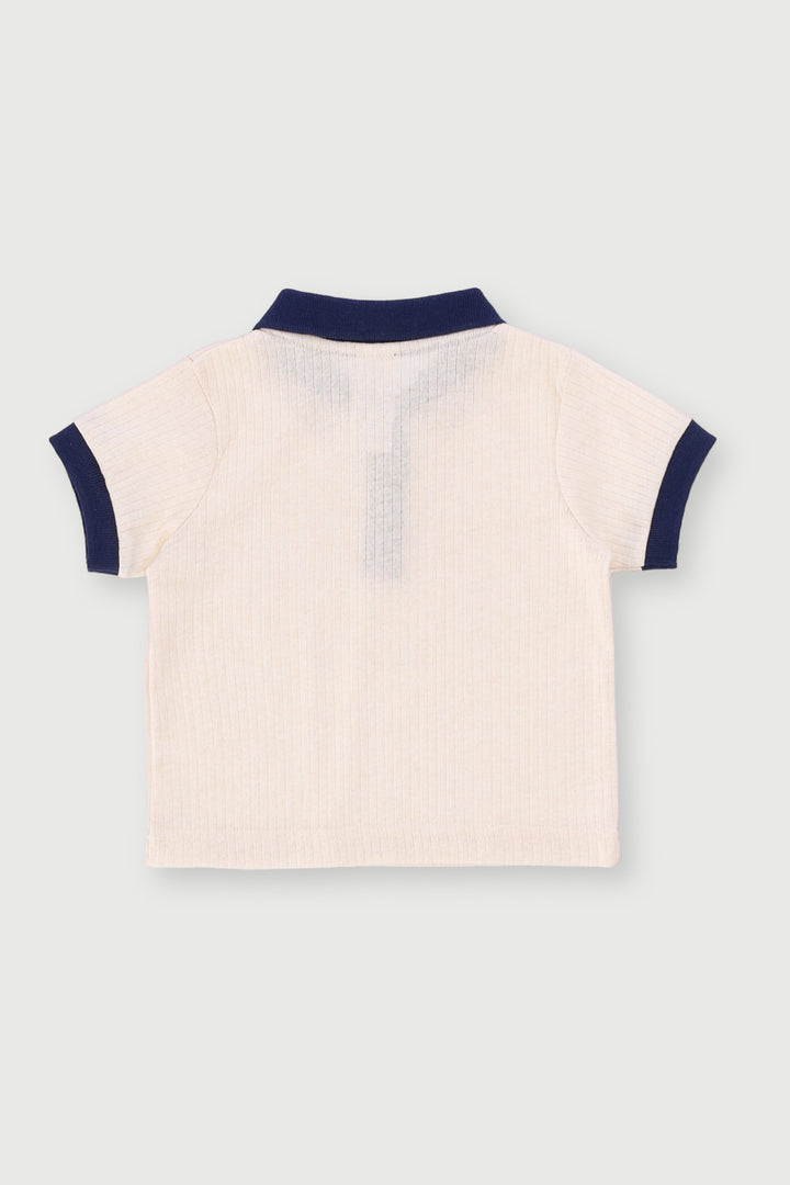 Baby Boys Textured Golfer - Cream/Navy