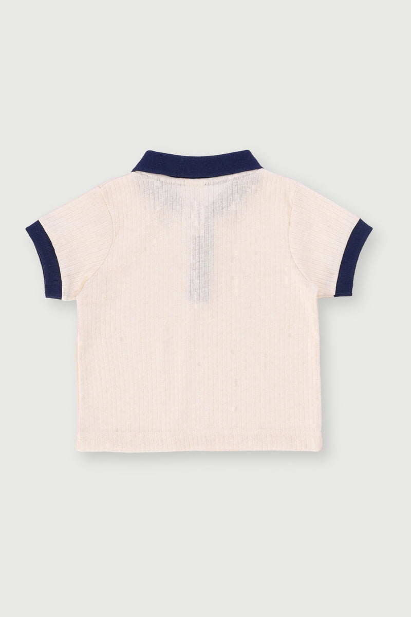 Baby Boys Textured Golfer - Cream/Navy