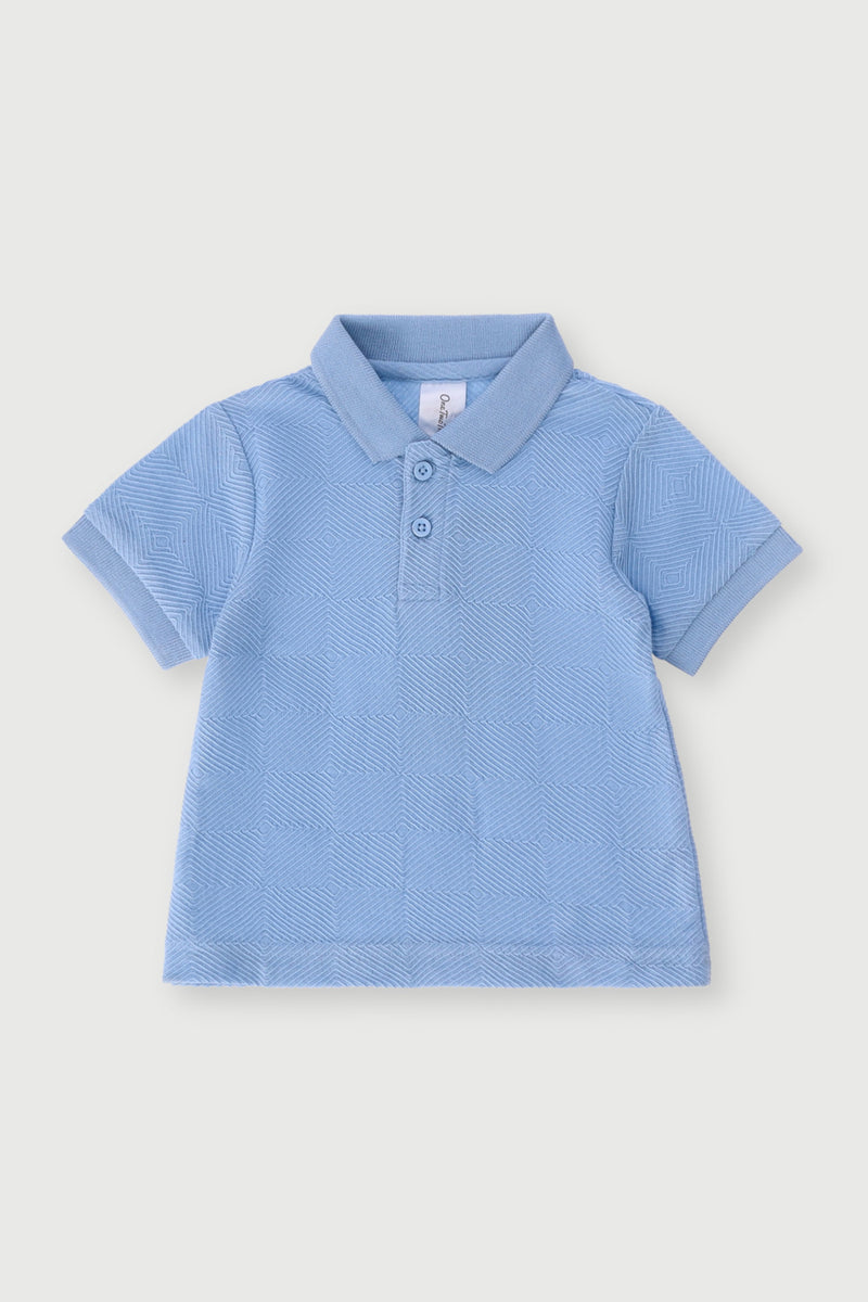 Baby Boys Textured Jacquard Golfer - Blue Bell