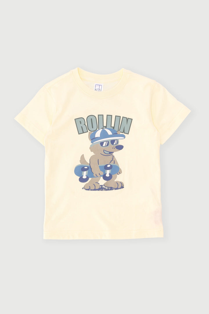 Pre-Boys Rollin Pup Skate Tee - Yellow