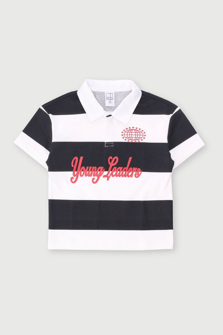 Pre-Boys Wide Striped Golfer - Black