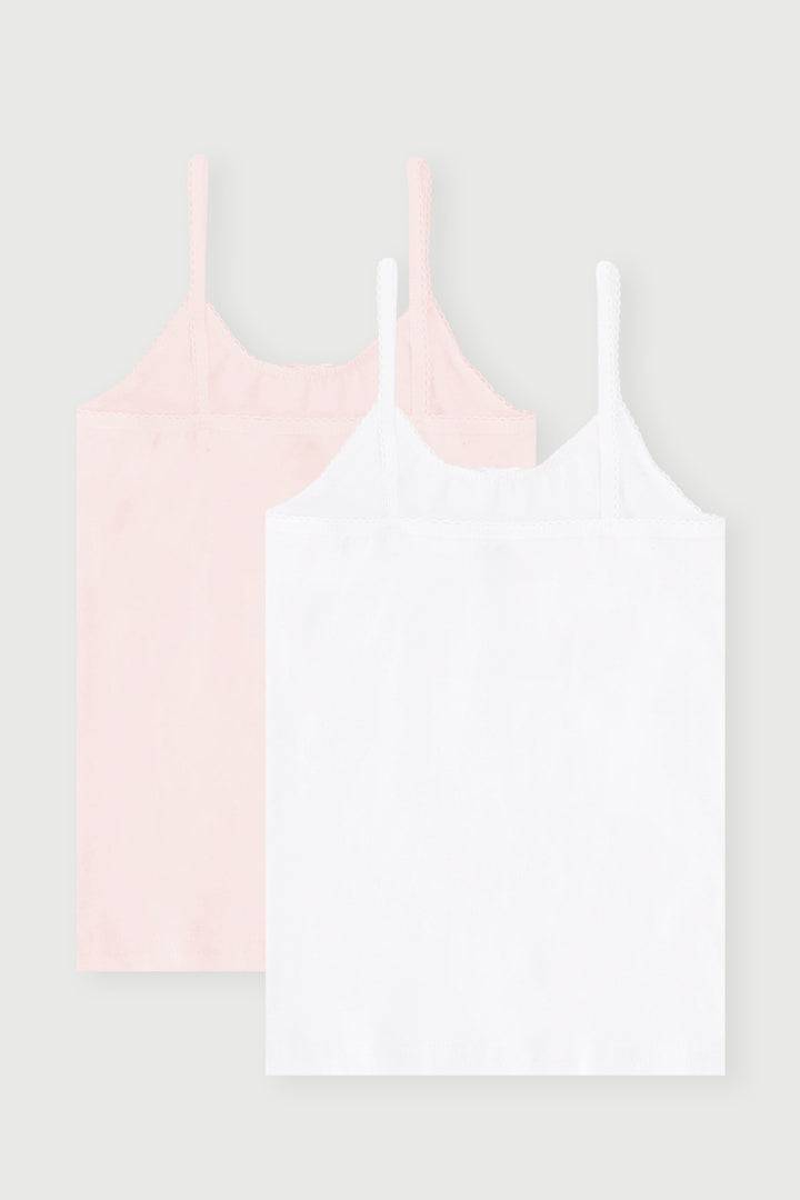 Pre-Girls 2 Pack Sleeveless Cotton Vest - Pink/White