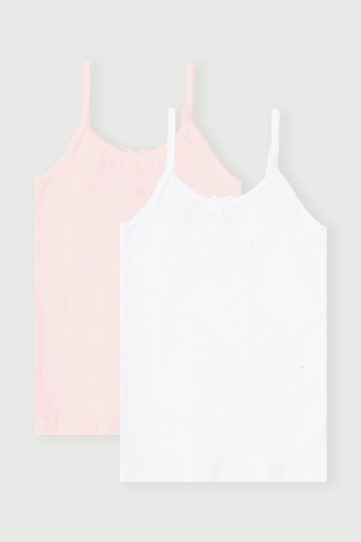 Pre-Girls 2 Pack Sleeveless Cotton Vest - Pink/White