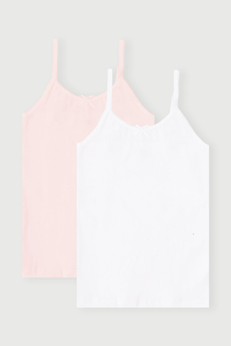 Pre-Girls 2 Pack Sleeveless Cotton Vest - Pink/White