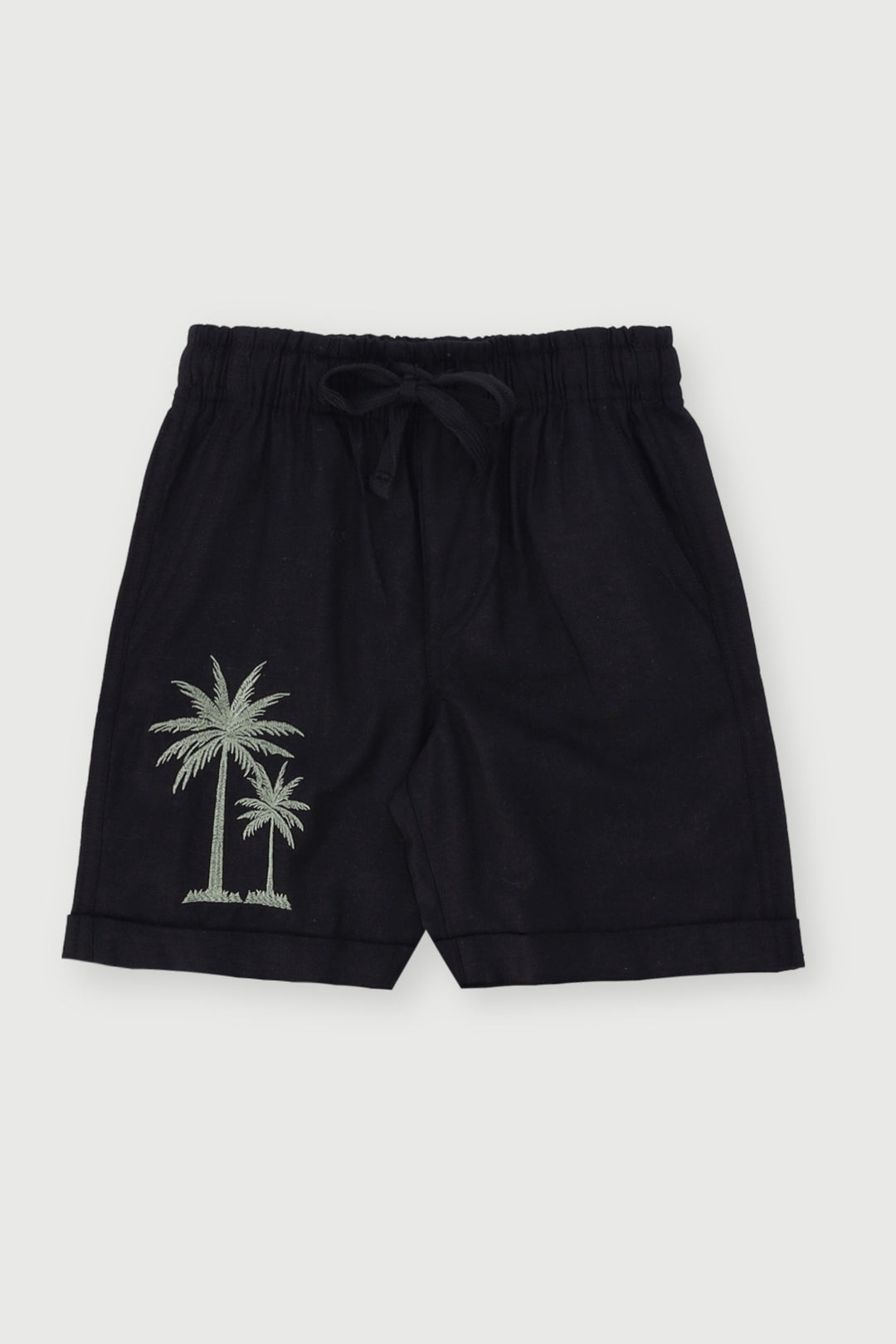 Pre-Boys Palm Linen Short - Black