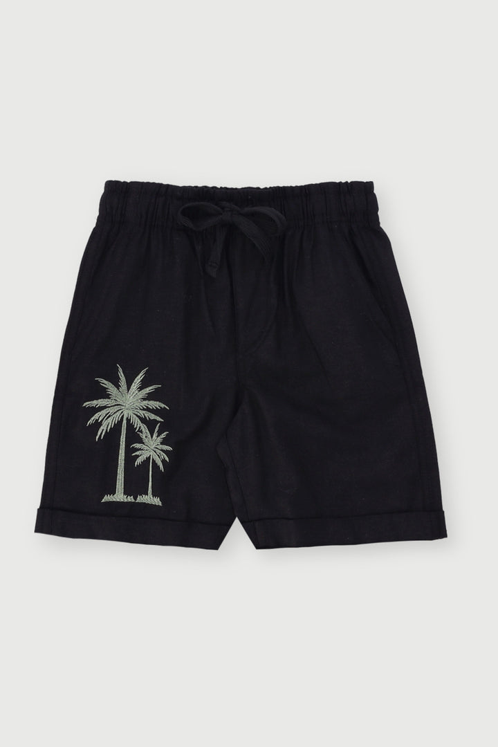 Pre-Boys Palm Linen Short - Black