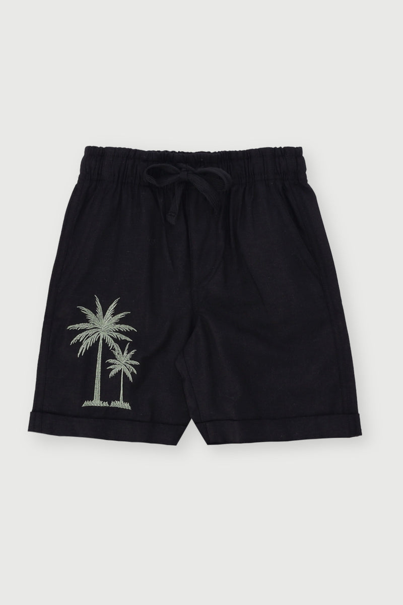 Pre-Boys Palm Linen Short - Black
