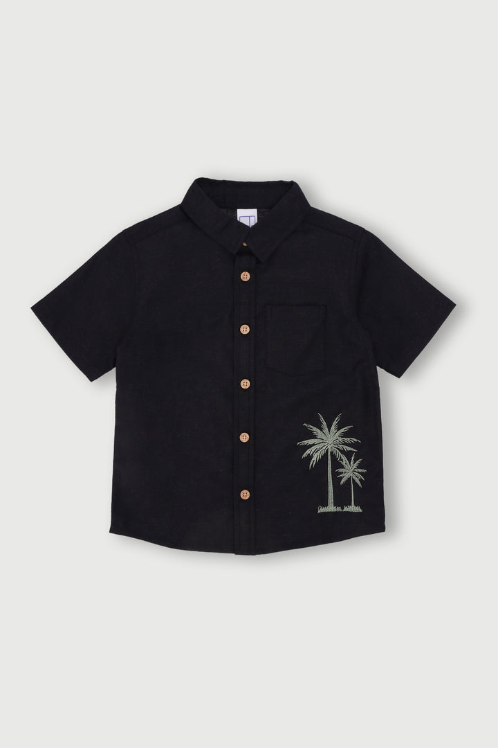 Pre-Boys Palm Linen Shirt - Black