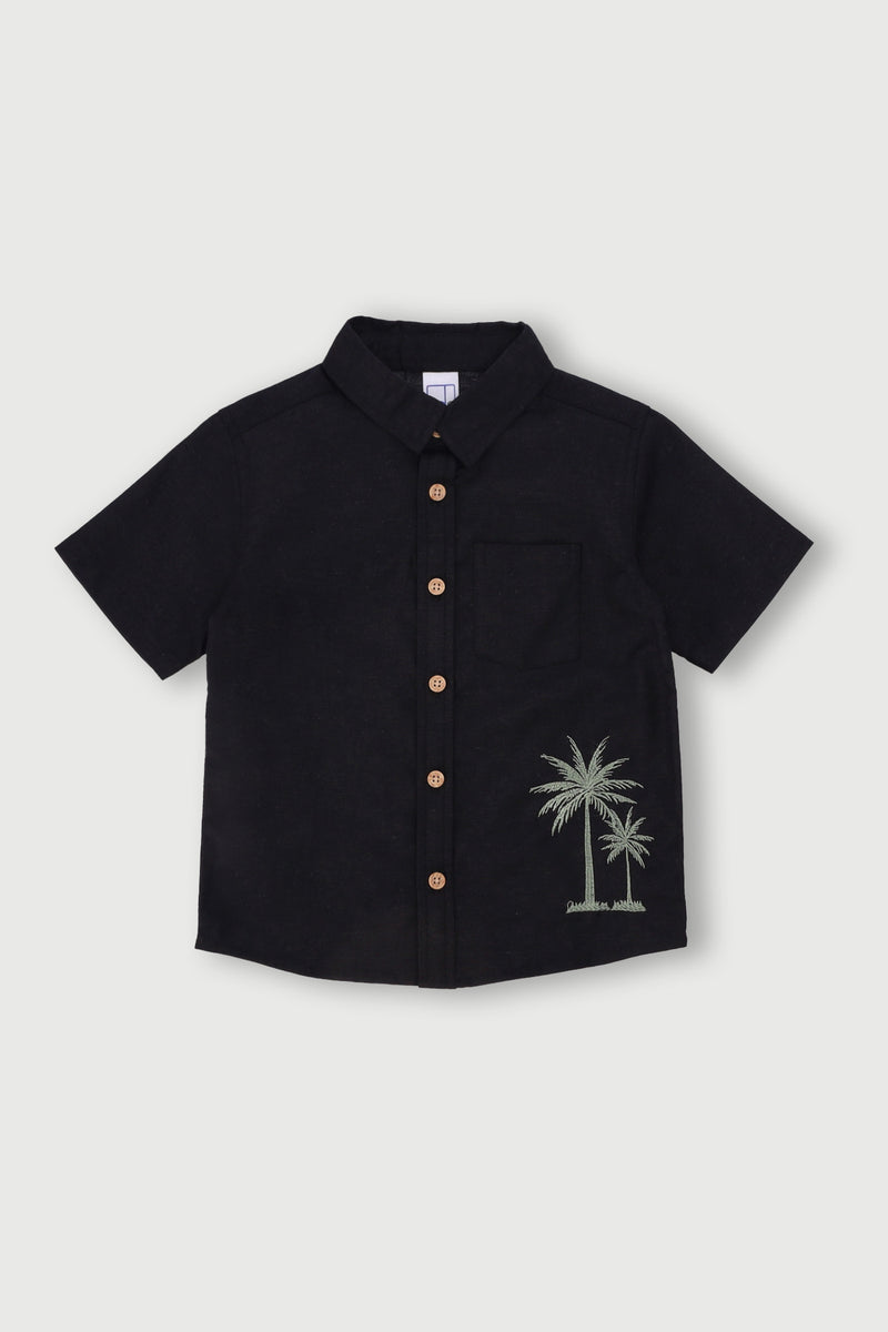 Pre-Boys Palm Linen Shirt - Black