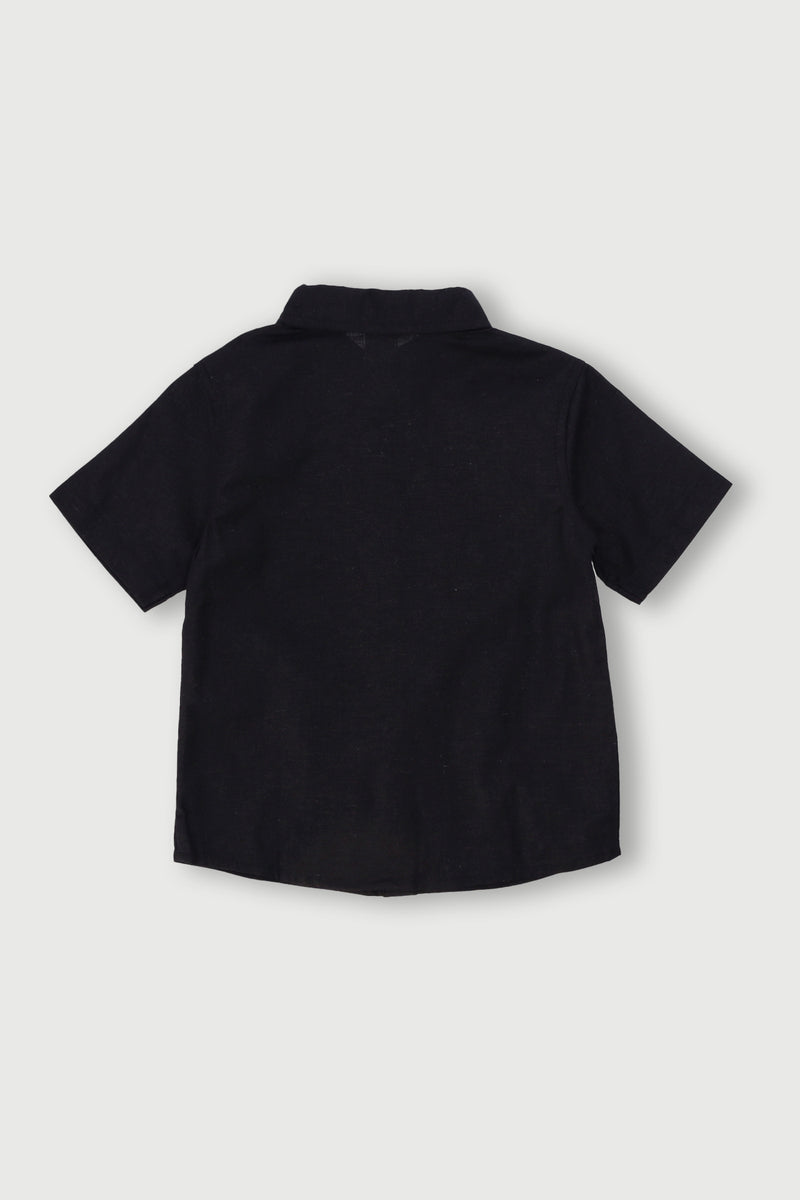 Pre-Boys Palm Linen Shirt - Black