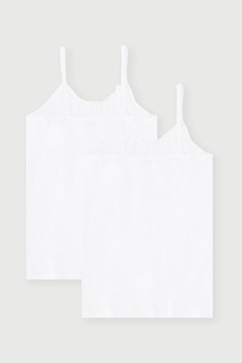 Pre-Girls 2 Pack Sleeveless Cotton Vest - White