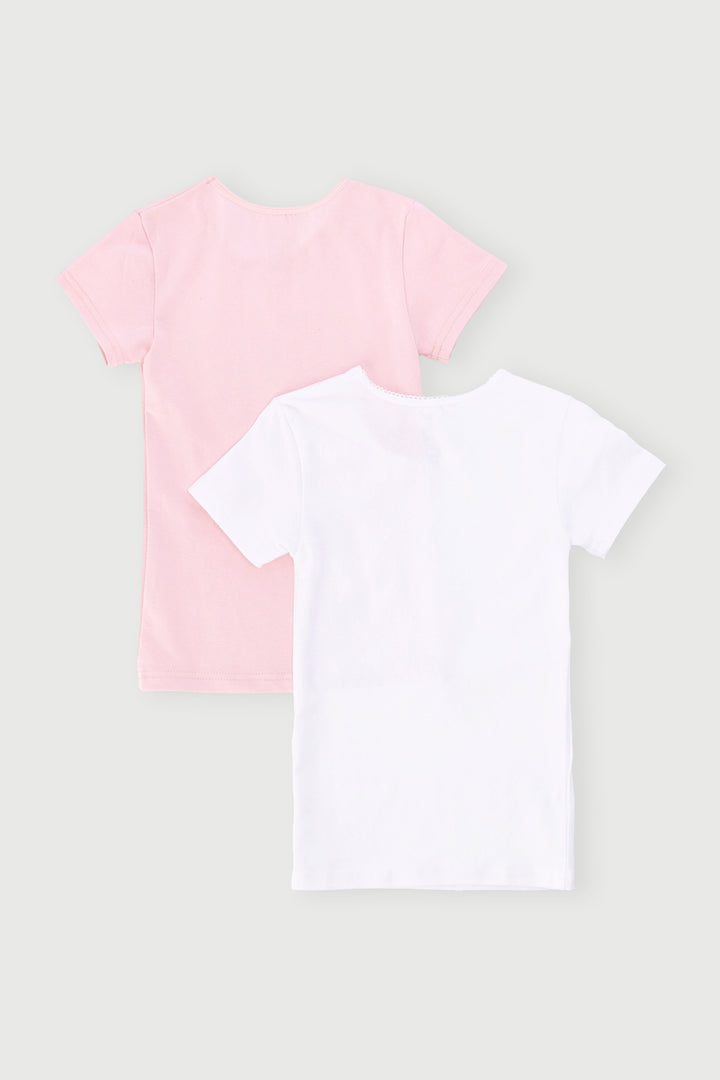 Pre-Girls 2 Pack Short Sleeve Cotton Vest - Pink/White