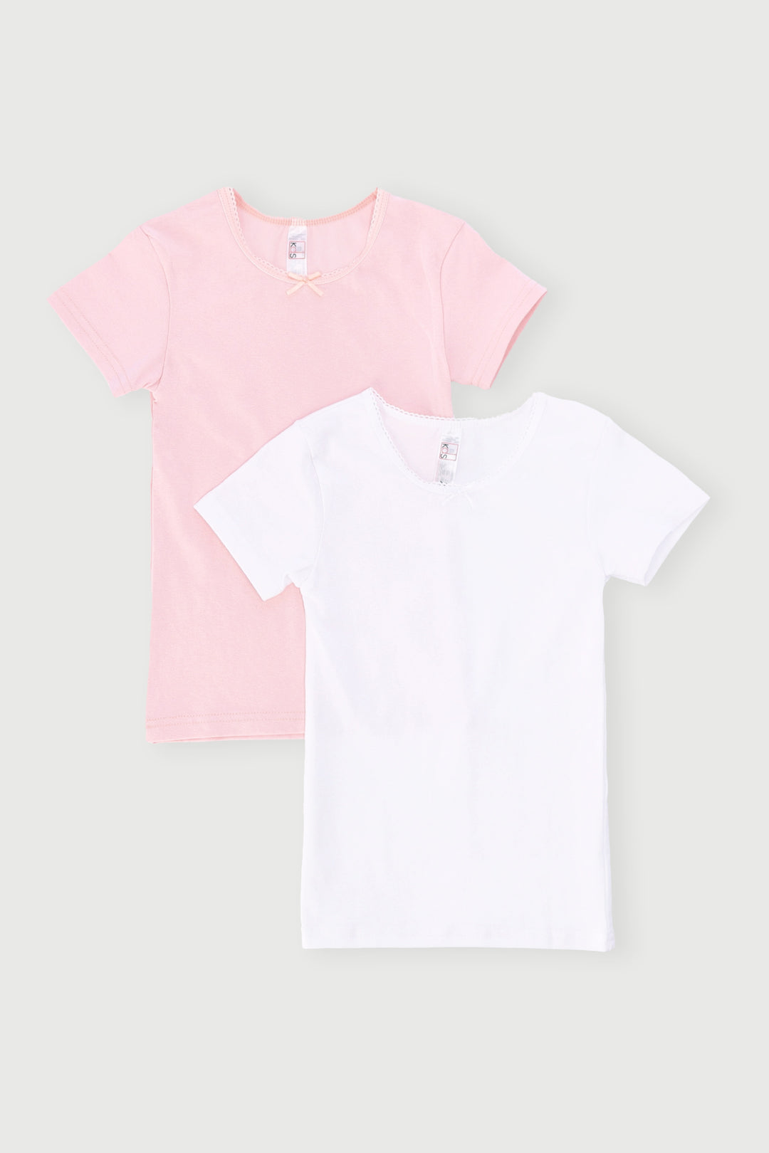 Pre-Girls 2 Pack Short Sleeve Cotton Vest - Pink/White