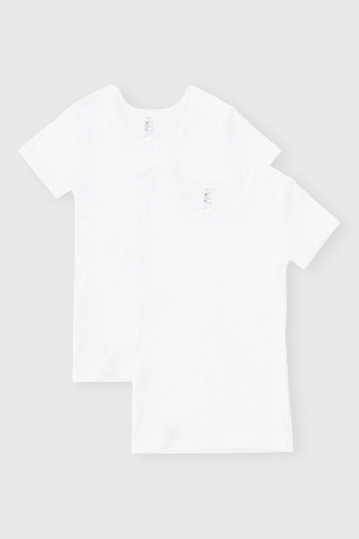 Pre-Girls 2 Pack Short Sleeve Cotton Vest - White