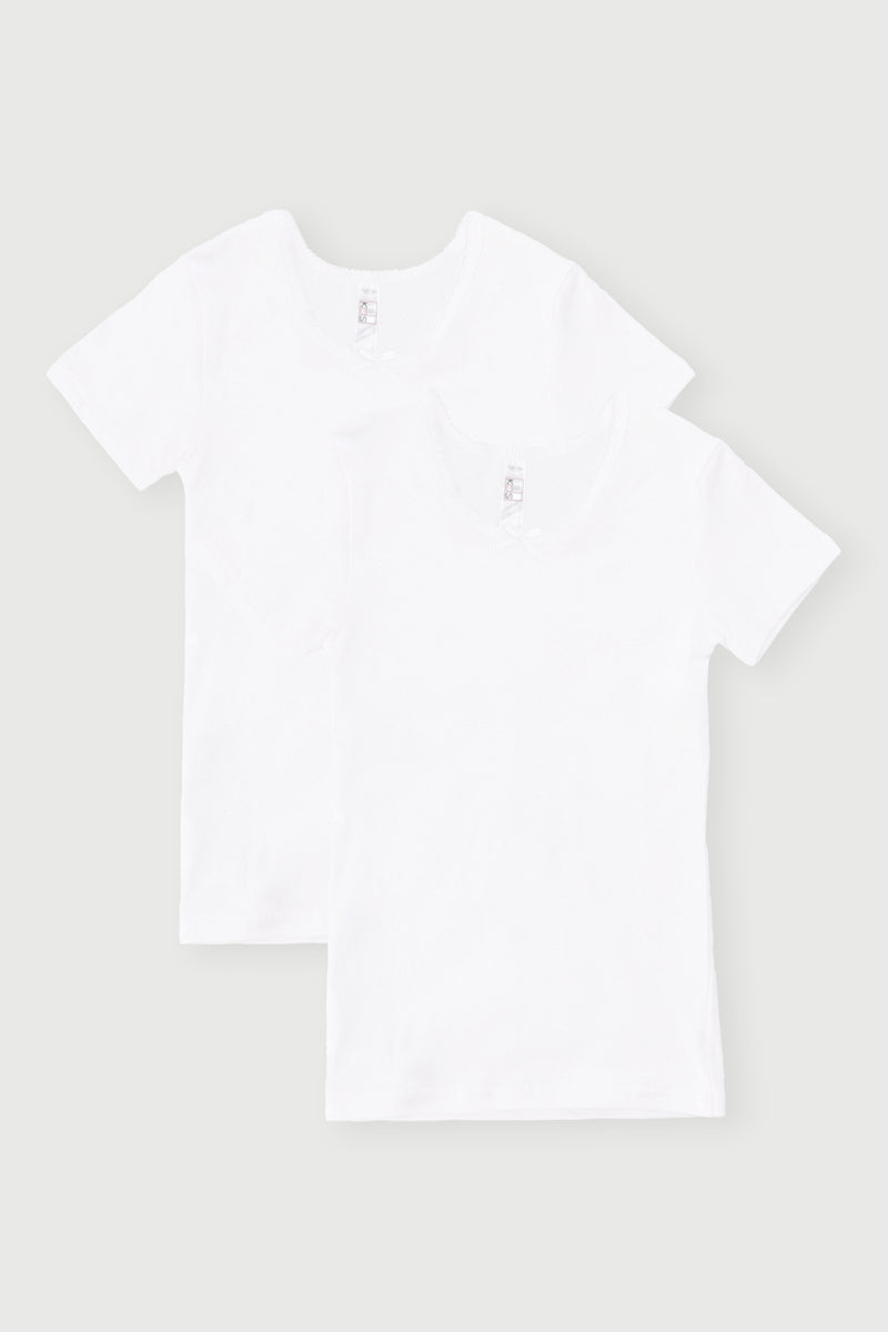 Pre-Girls 2 Pack Short Sleeve Cotton Vest - White