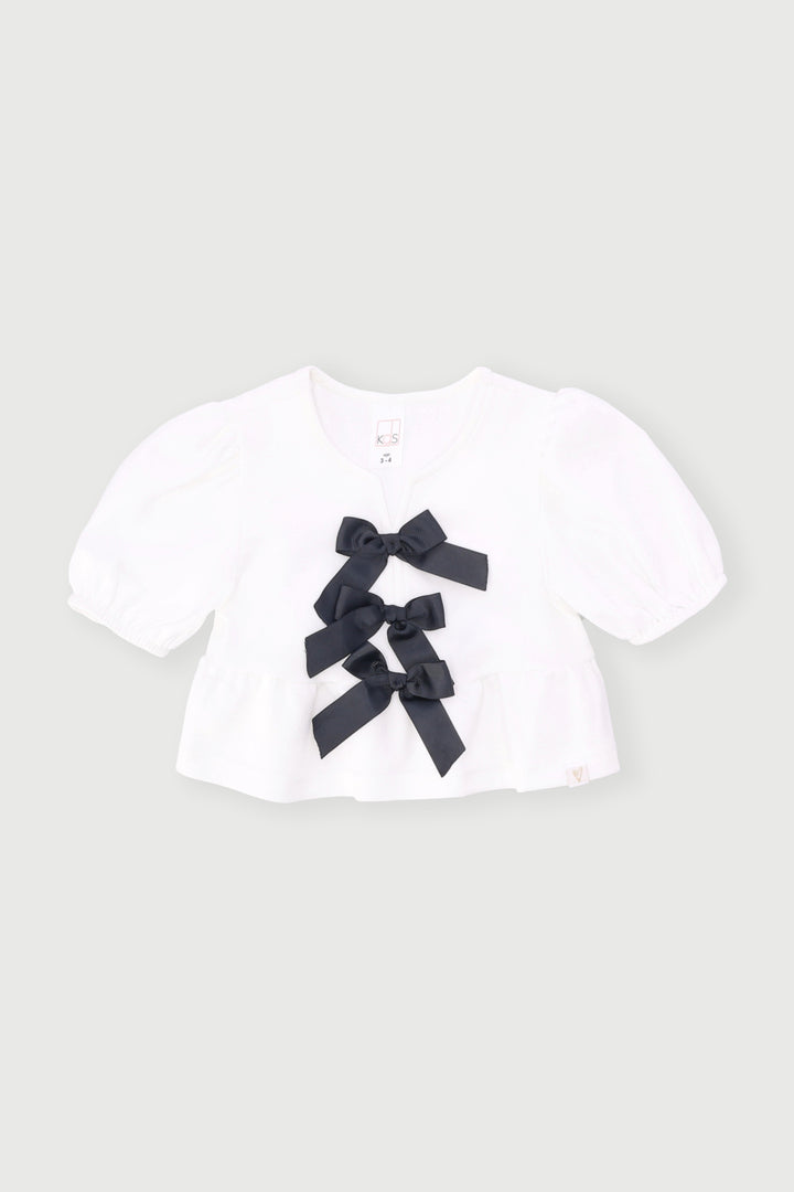 Pre-Girls Peplum Bow Top - Cream