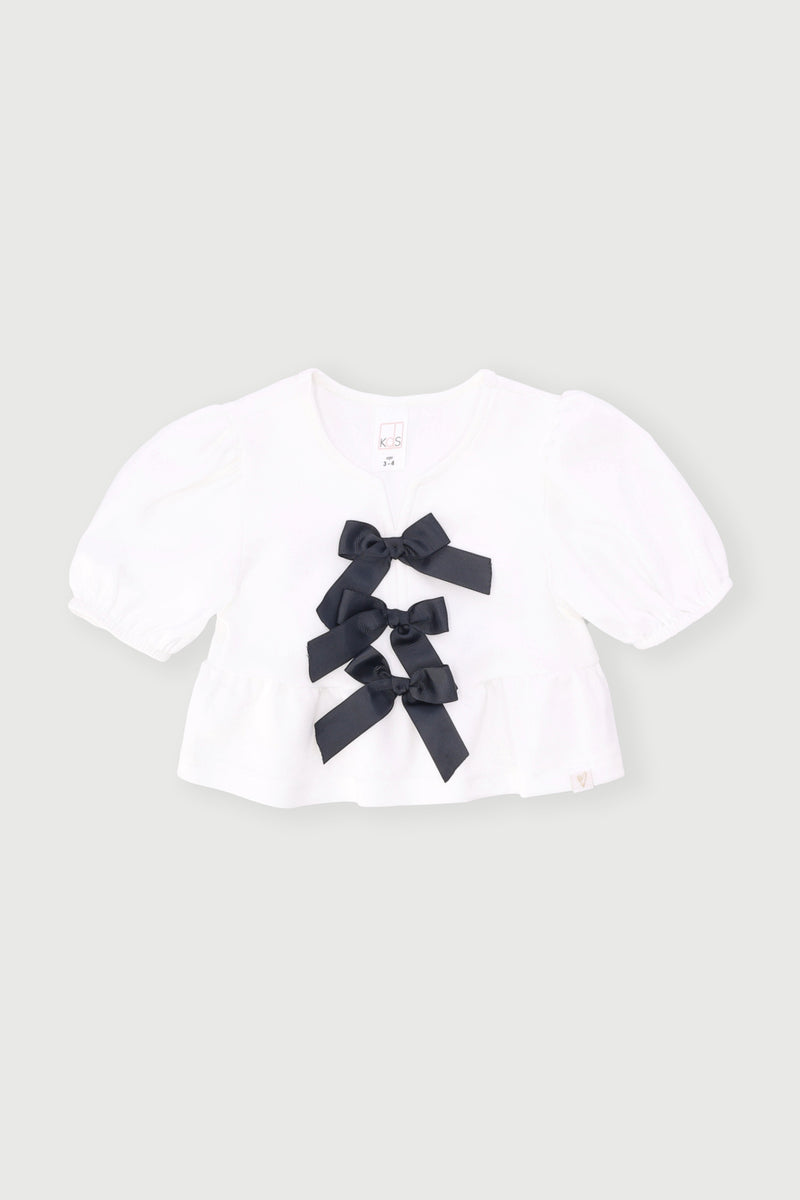 Pre-Girls Peplum Bow Top - Cream