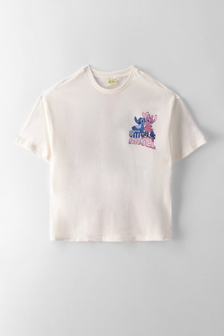 Girls Lilo & Stitch Sketch Oversized Tee - Off White