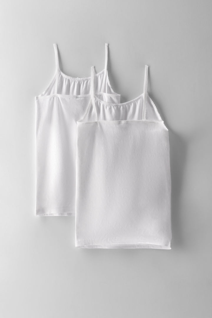 Girls 2 Pack Sleeveless Cotton Vest - White