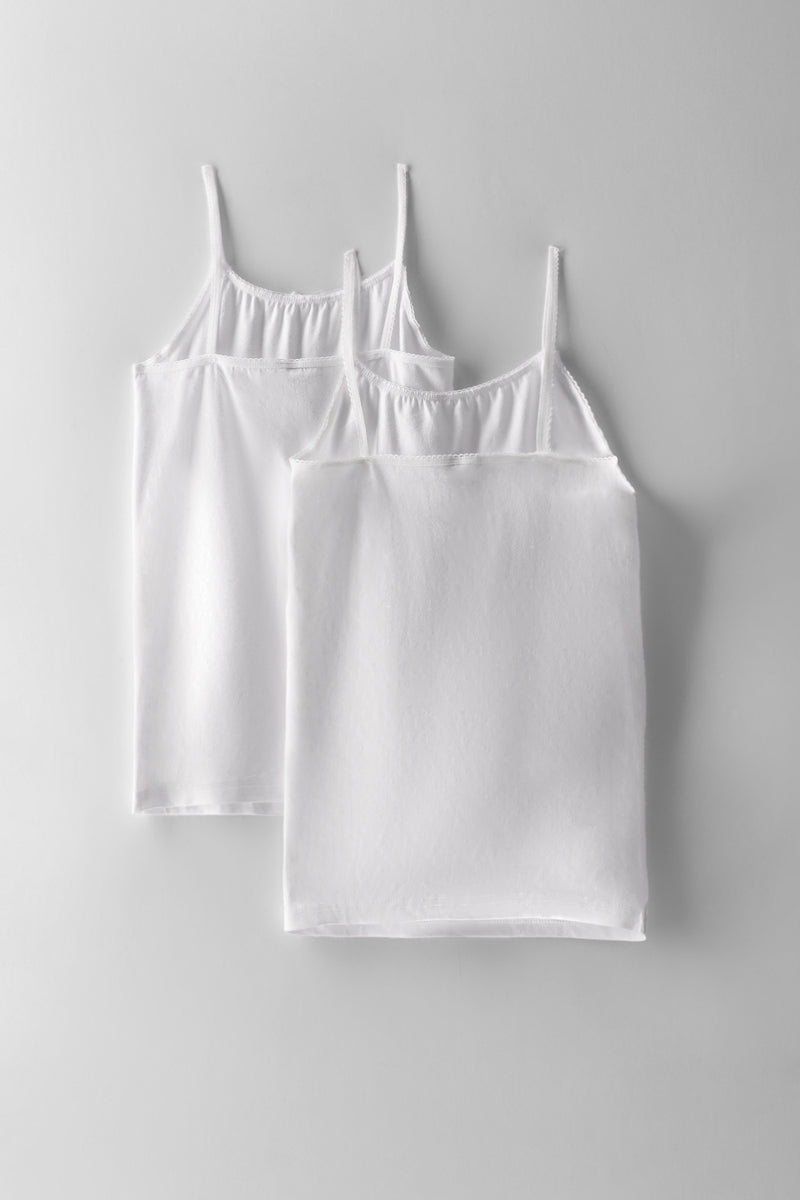 Girls 2 Pack Sleeveless Cotton Vest - White