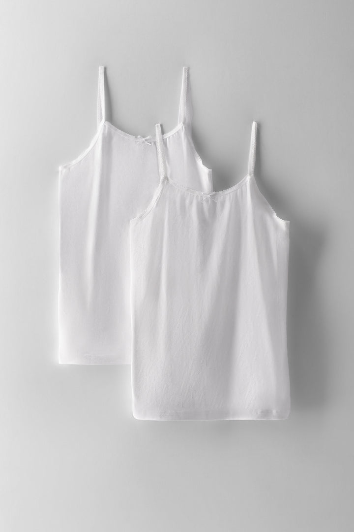 Girls 2 Pack Sleeveless Cotton Vest - White