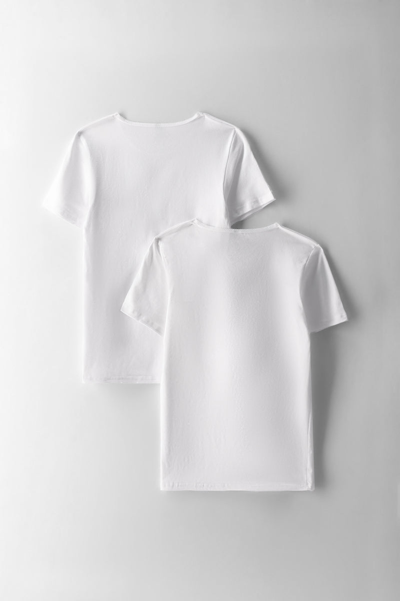 Girls 2 Pack Short Sleeve Cotton Vest - White