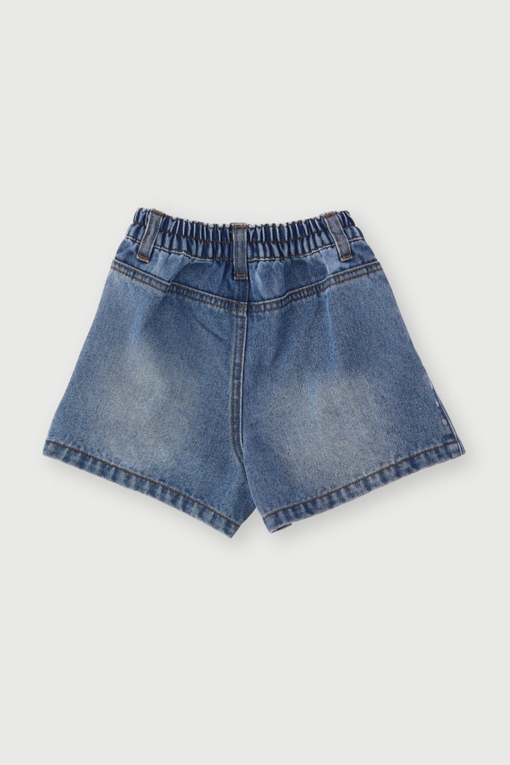 Pre-Girls Pleated Denim Shorts - Light Blue
