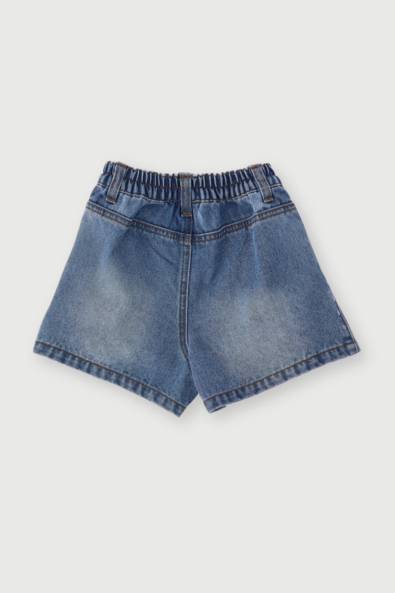 Pre-Girls Pleated Denim Shorts - Light Blue