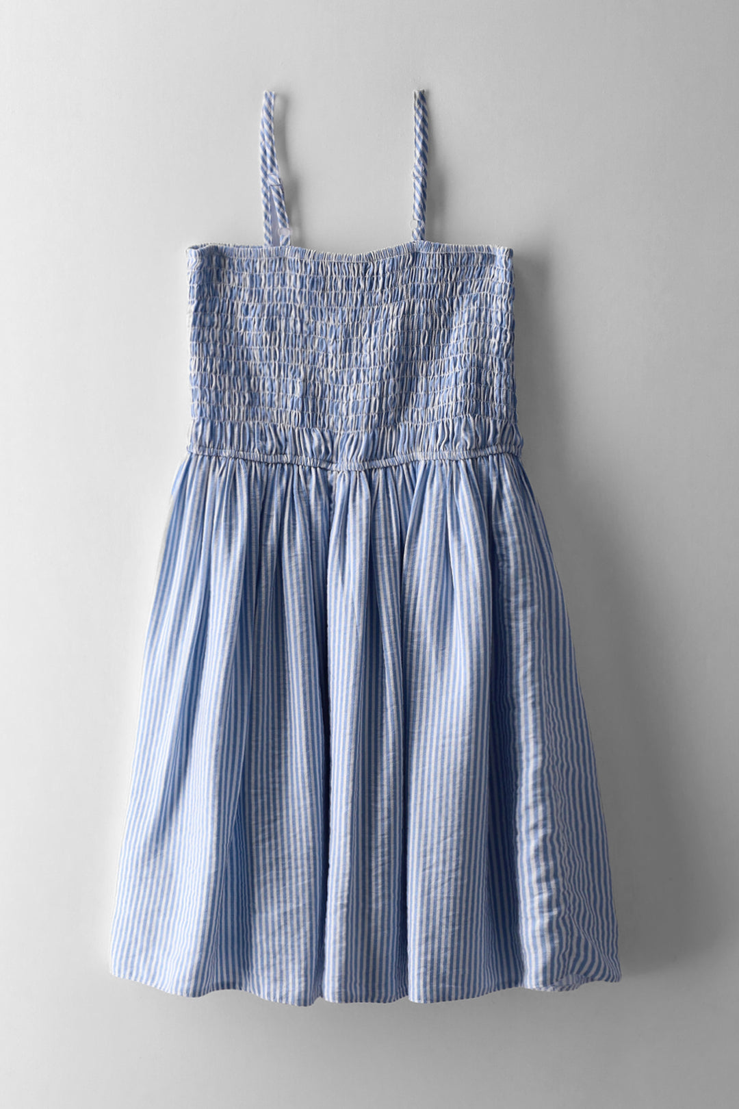 Girls Shirred Bodice Striped Dress - Blue