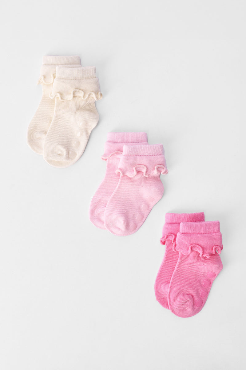 Baby Girls 3 Pack Cotton Frills Socks - Multi