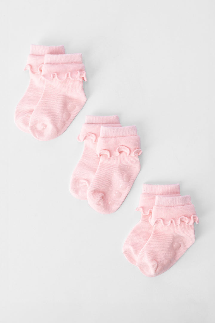 Baby Girls 3 Pack Cotton Frills Socks - Light Pink
