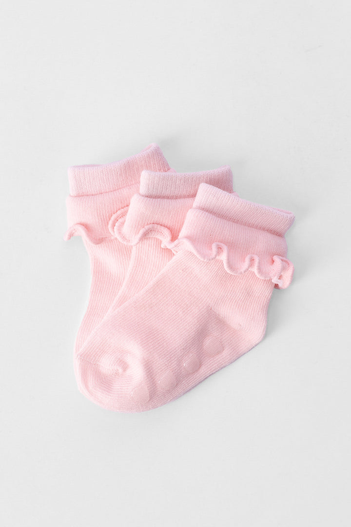 Baby Girls 3 Pack Cotton Frills Socks - Light Pink