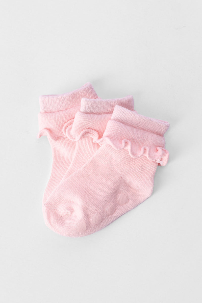Baby Girls 3 Pack Cotton Frills Socks - Light Pink