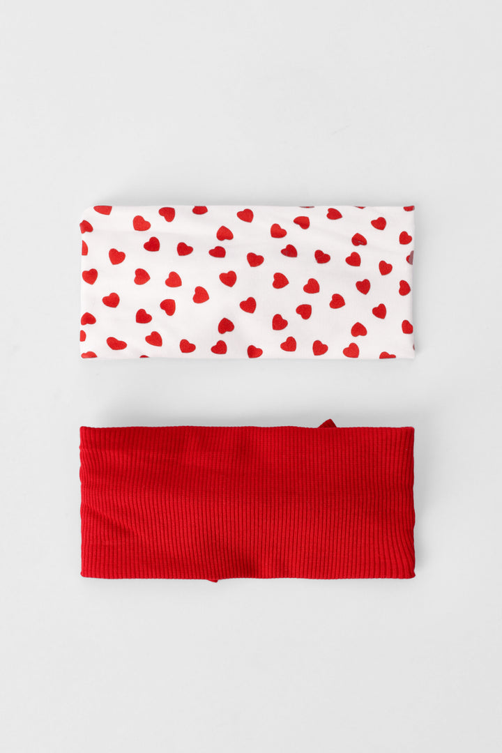 Baby Girls 2 Pack Printed & Plain Headbands - Red