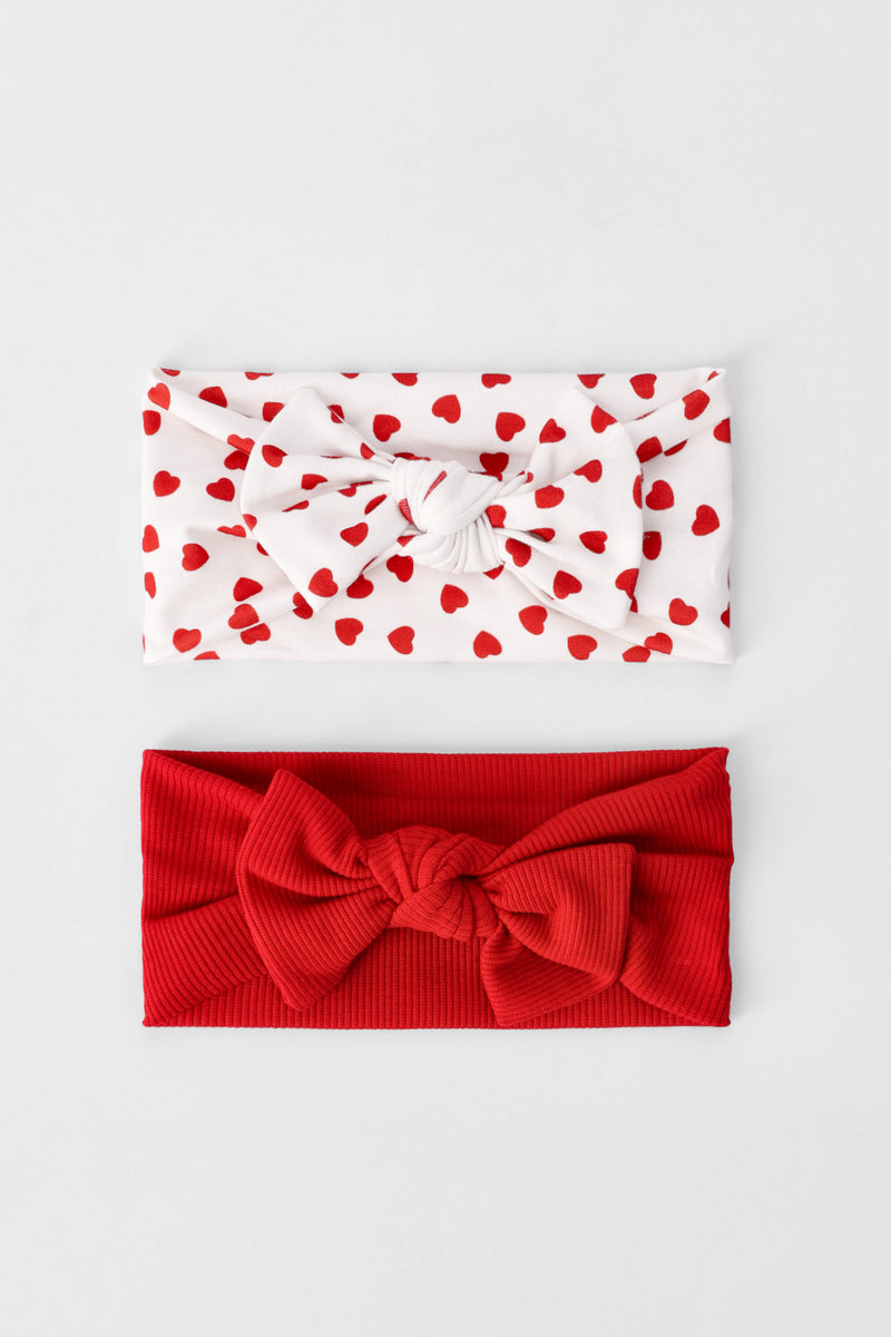 Baby Girls 2 Pack Printed & Plain Headbands - Red