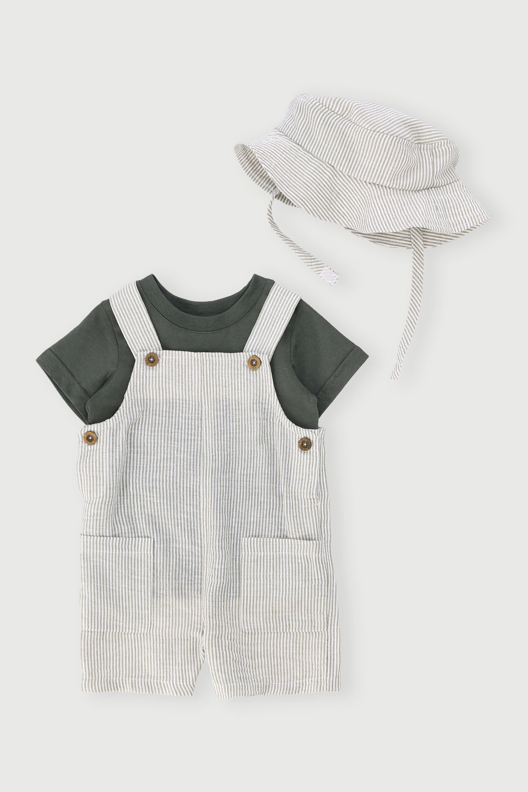 Baby Boys Stripe Dungaree & Tee Set - Fatigue
