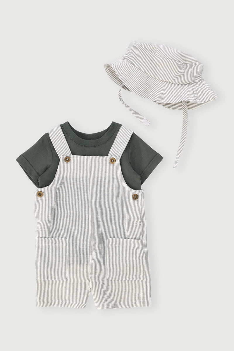 Baby Boys Stripe Dungaree & Tee Set - Fatigue