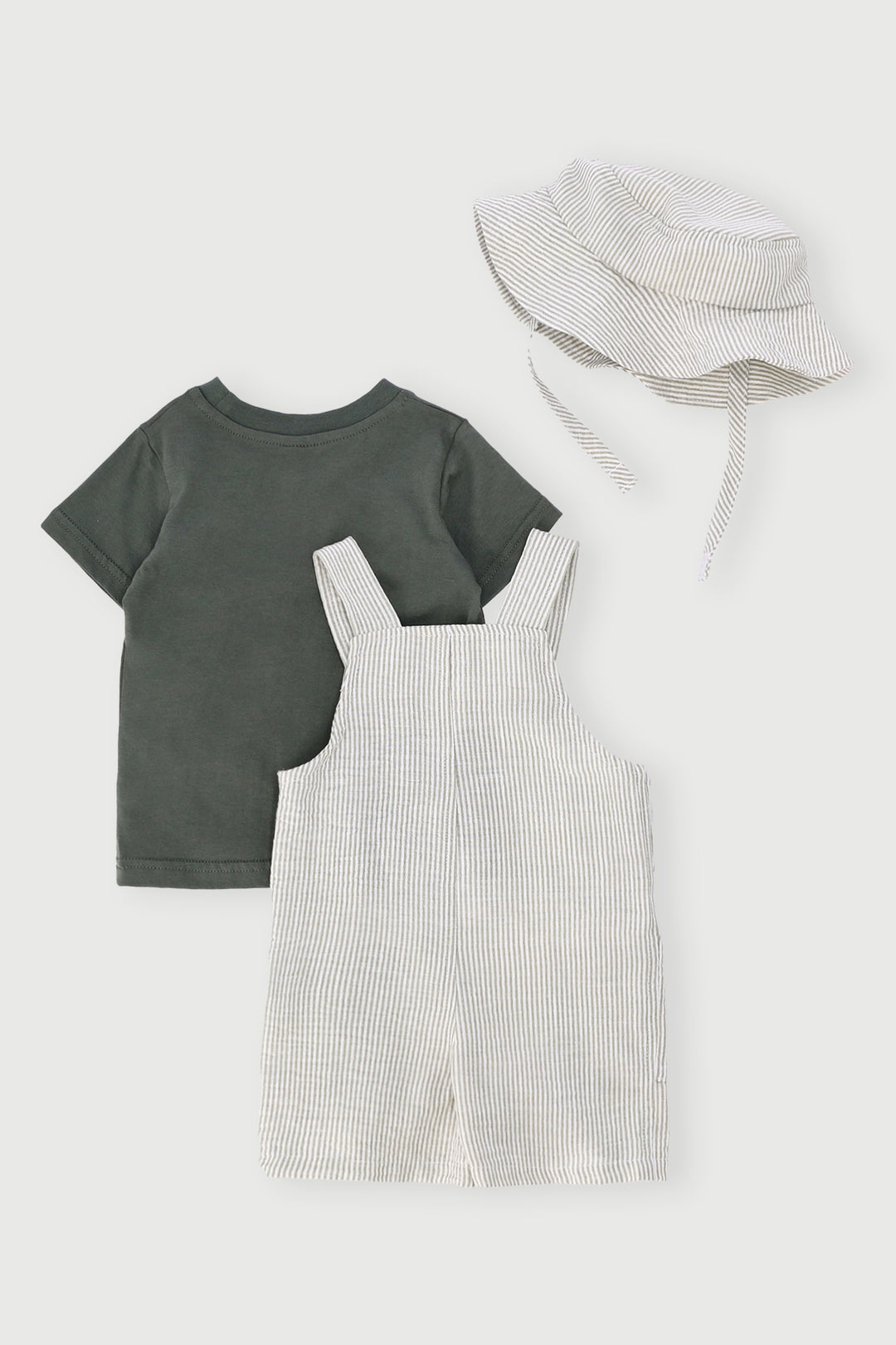 Baby Boys Stripe Dungaree & Tee Set - Fatigue