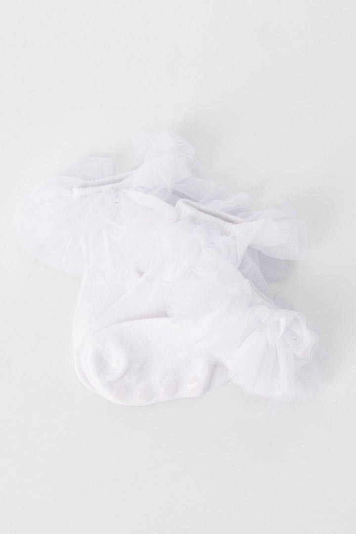 Baby Girls 3 Pack Tulle Ruffle Socks - Cream