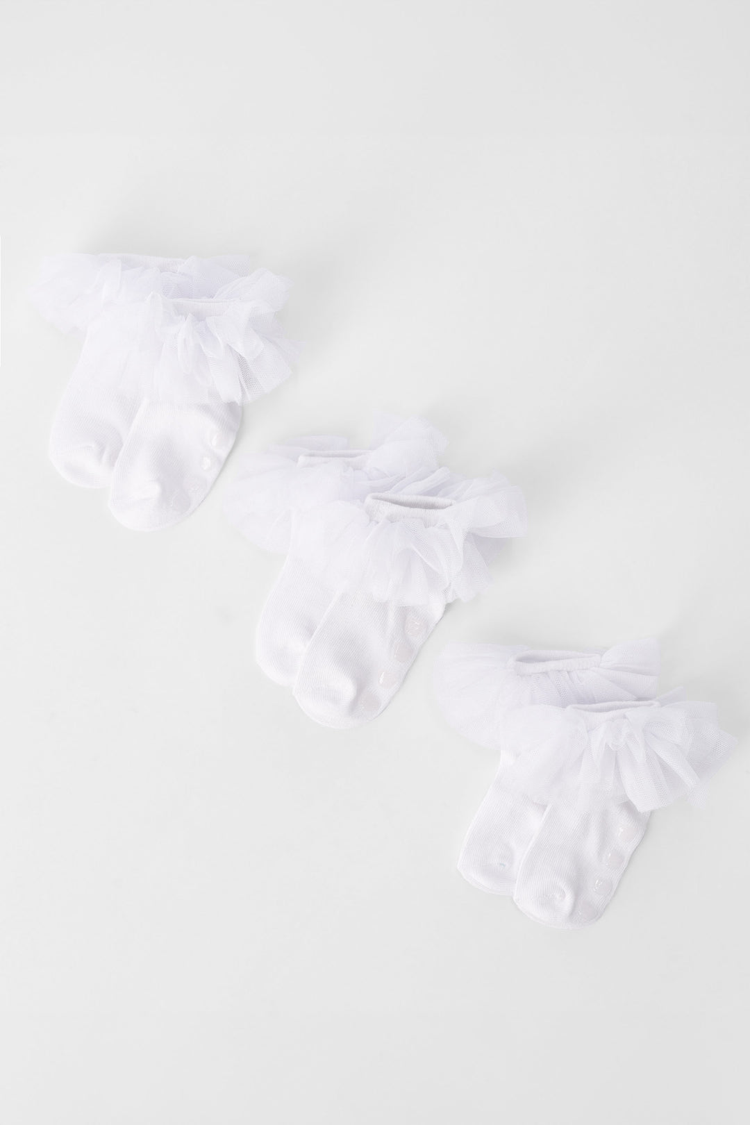Baby Girls 3 Pack Tulle Ruffle Socks - Cream