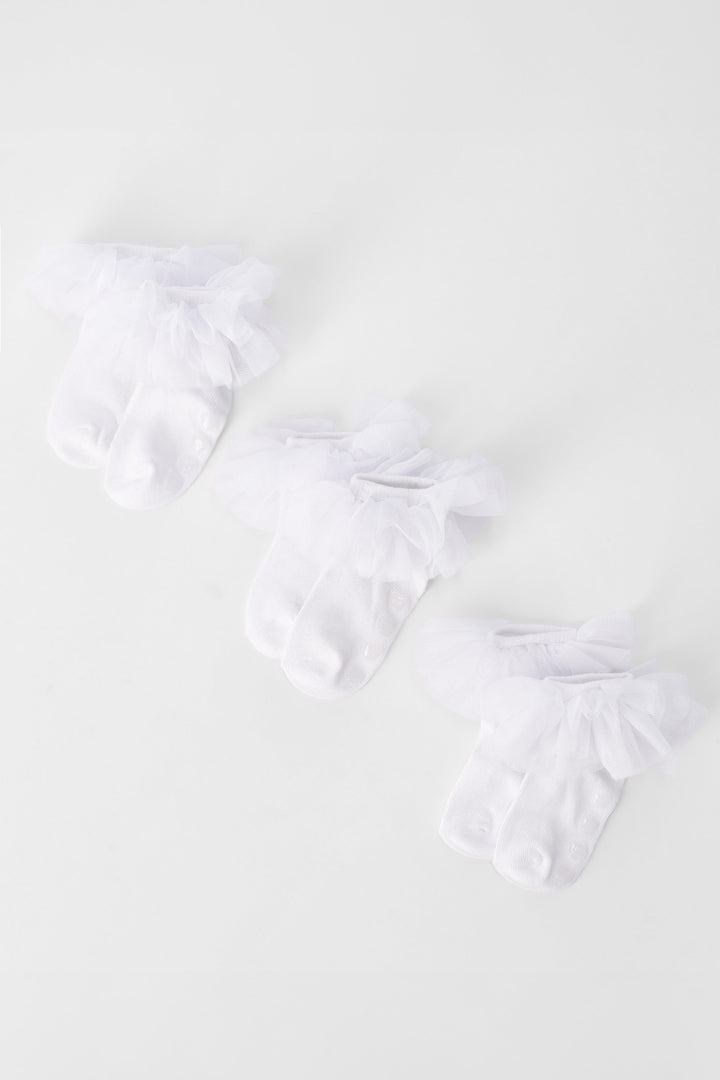 Baby Girls 3 Pack Tulle Ruffle Socks - Cream