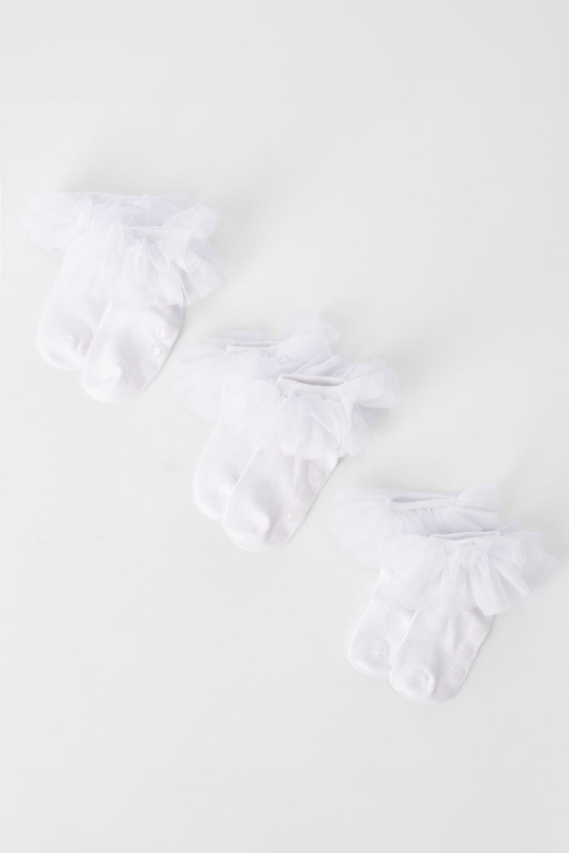Baby Girls 3 Pack Tulle Ruffle Socks - Cream