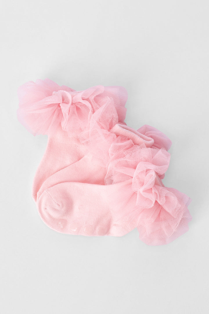 Baby Girls 3 Pack Tulle Ruffle Socks - Light Pink