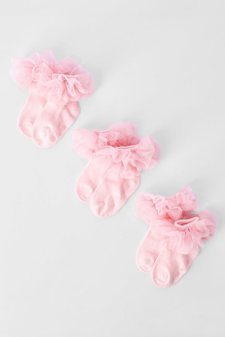 Baby Girls 3 Pack Tulle Ruffle Socks - Light Pink