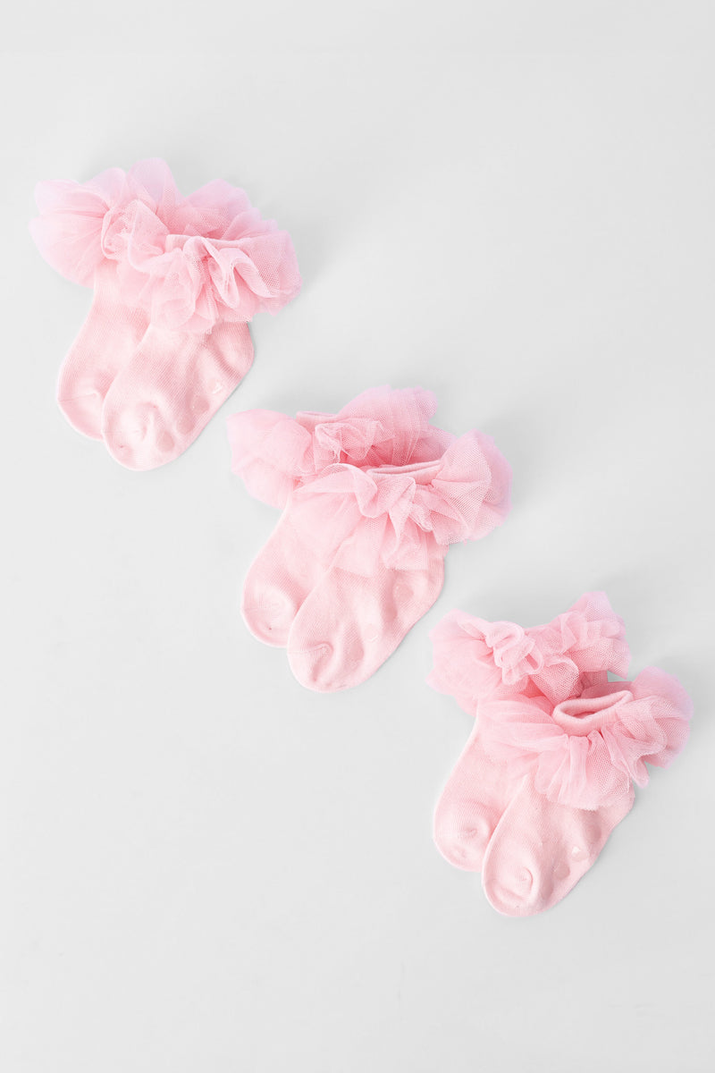 Baby Girls 3 Pack Tulle Ruffle Socks - Light Pink